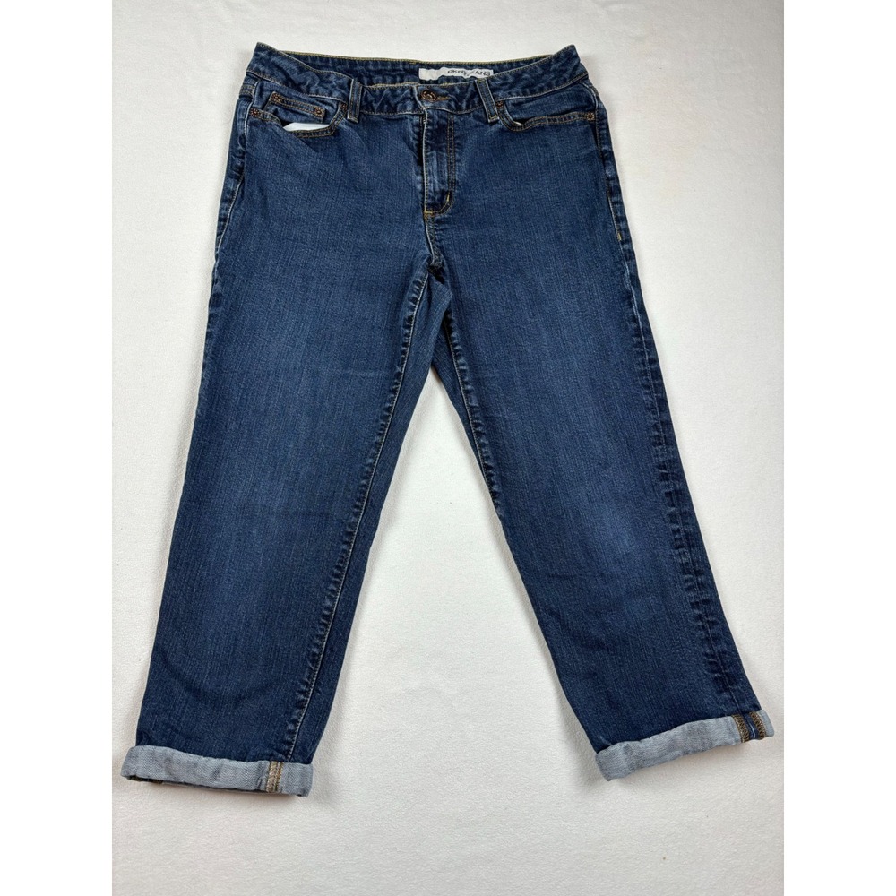 DKNY Jeans Womens Dark Wash Cuffed Cropped Denim Pants‎ Mid Rise Stretch Size 10